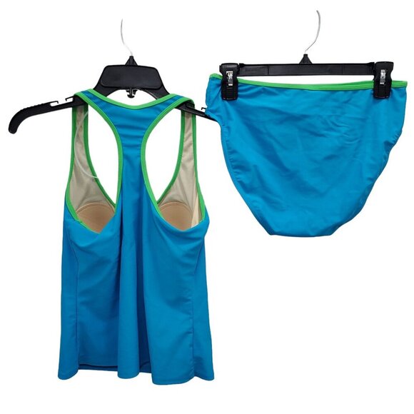 Beach Rays Women's Aqua Lime Trim Swim Tank + Bottoms Matching Bikini Set Size L - Picture 2 of 8